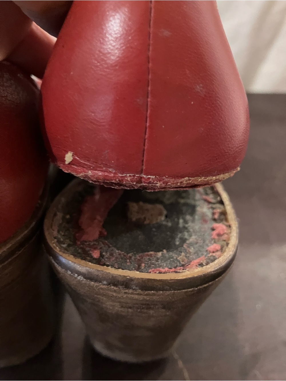 Vintage Red T-Strap Cutout Leather Pumps - Picture 7 of 9